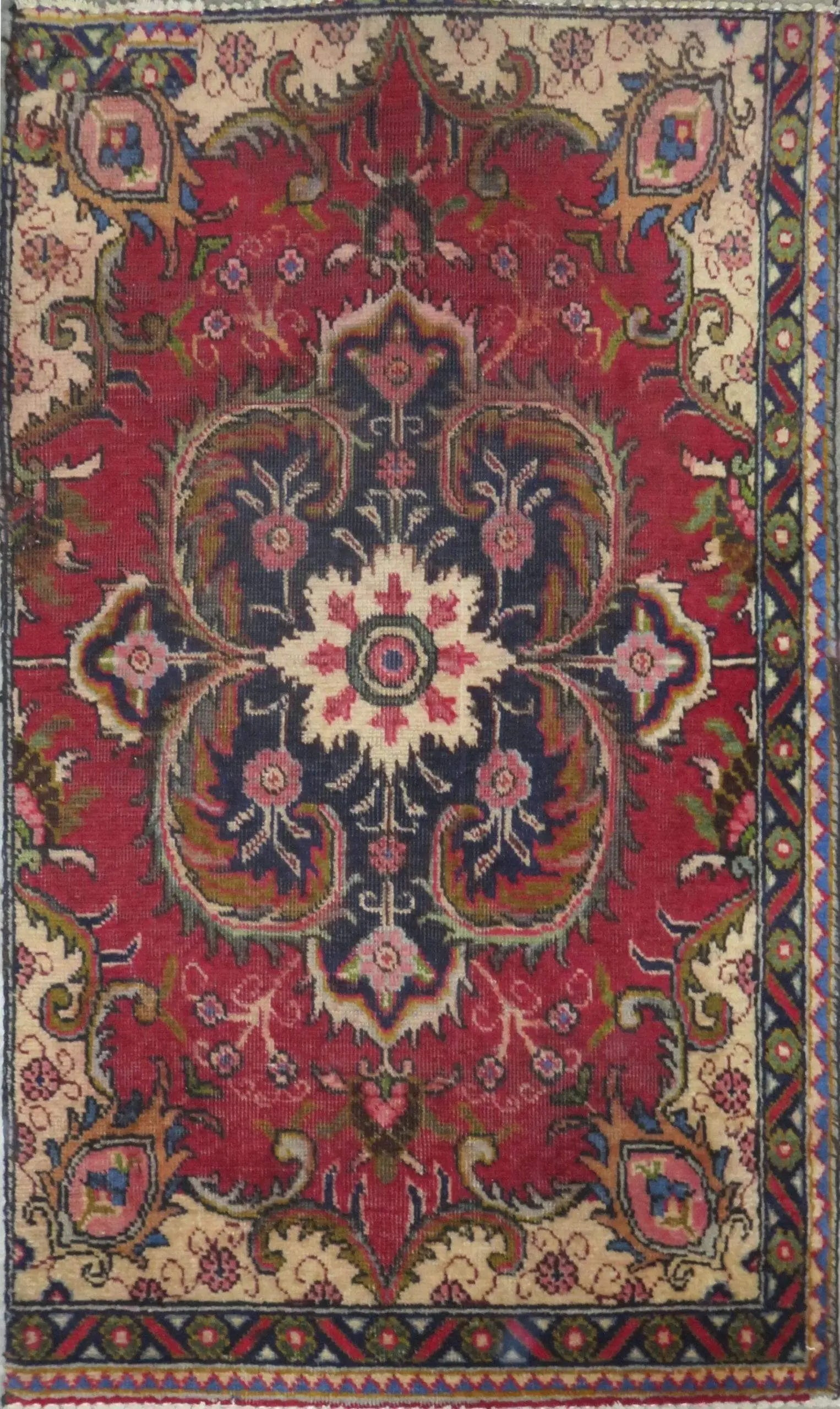One Of The Kind Hand-Knotted Persian Wool Rug _ Luxurious Vintage Design, 4'5" x 2'7", Artisan Crafted